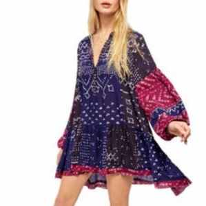 Free People Purple Shibori Boho Mud Cloth Dress